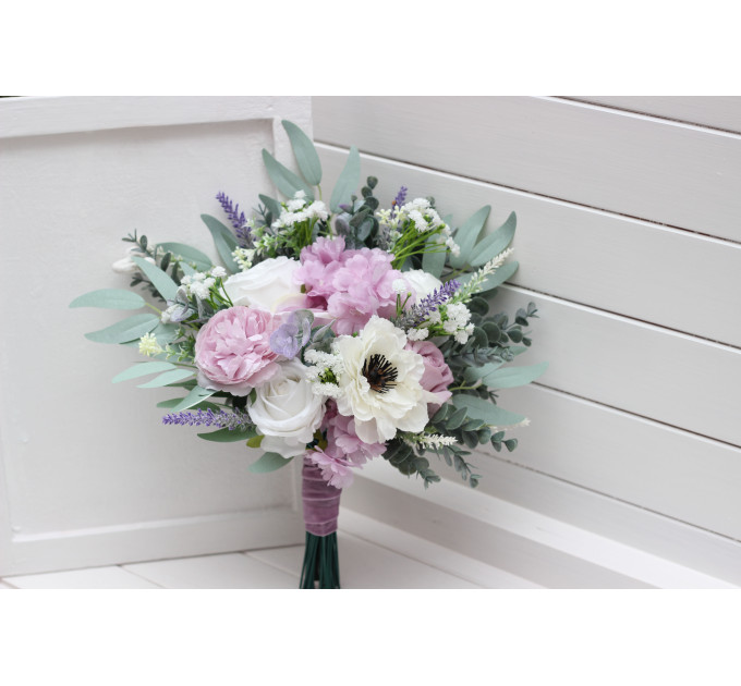 Wedding Bouquets in White, Lilac, Purple & Sage Green | Faux Bridal & Bridesmaid Bouquets