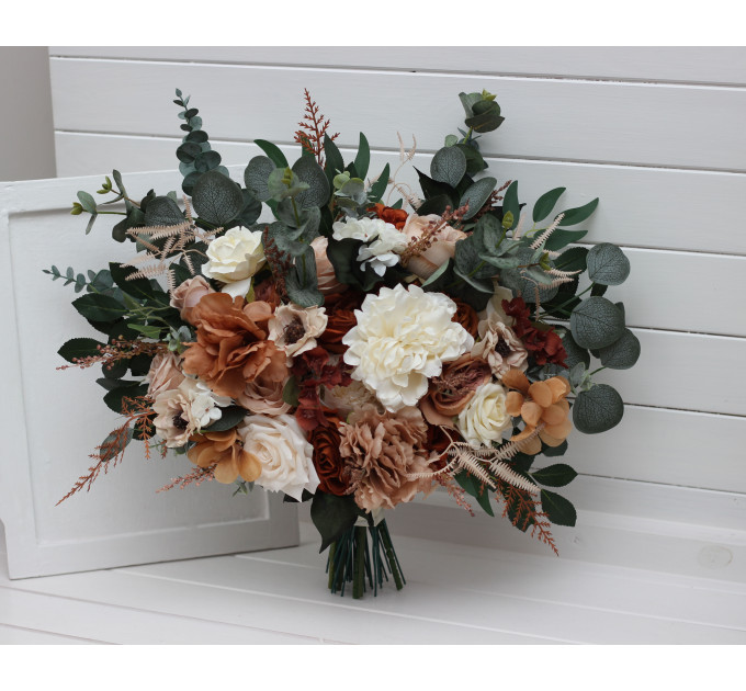 Rust, Terracotta & Bridal Bouquet Set – Faux Wedding Flowers for Rustic & Boho Brides