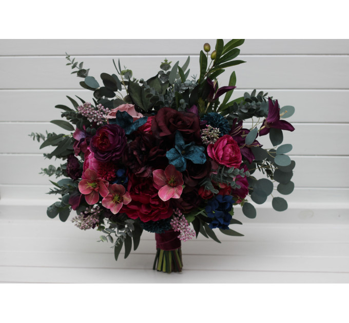 Jewel-Tone Wedding Bouquets in Emerald Green, Purple, Magenta & Teal | Faux Bridal & Bridesmaid Bouquets