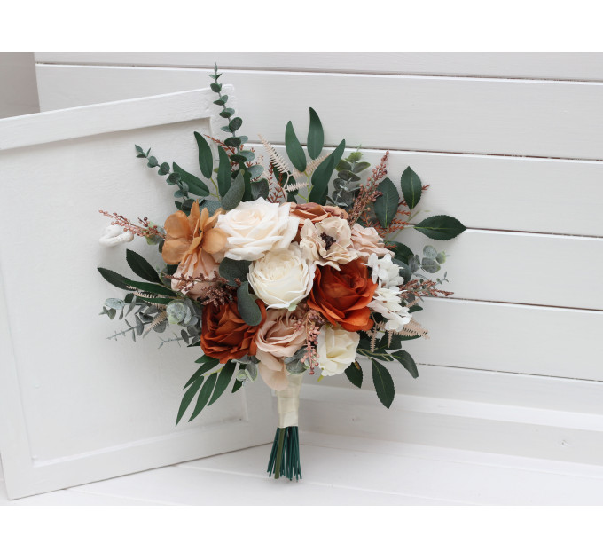 Rust, Terracotta & Bridal Bouquet Set – Faux Wedding Flowers for Rustic & Boho Brides