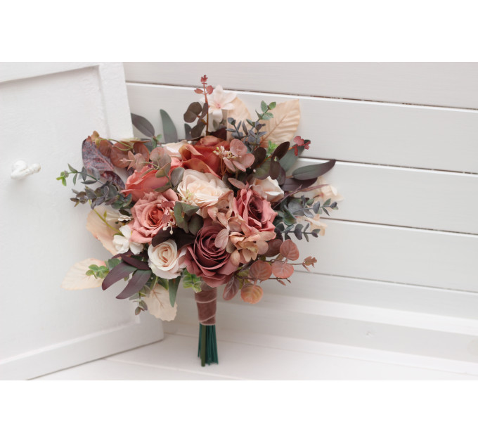 Wedding Bouquets in Beige, Terracotta, Blush Pink & Dusty Rose |Faux Bridal & Bridesmaid Bouquets