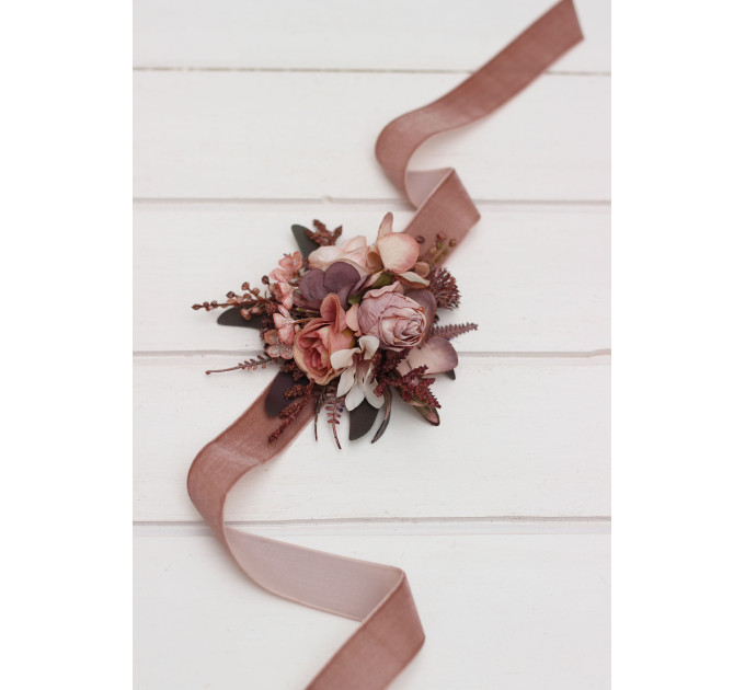 Beige, Terracotta, Blush Pink & Dusty Rose Boutonnieres & Wrist Corsages – Faux Wedding Accessories