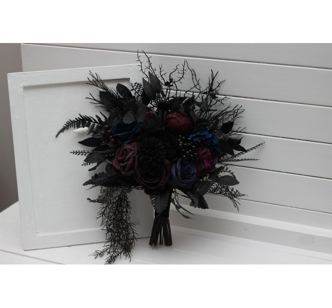 Gothic Wedding Bouquet – Purple, Black, Blue & Burgundy Dark Moody Flowers