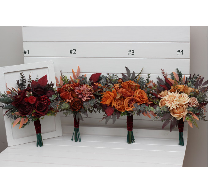 Rust, Burgundy, Cinnamon & Orange Bridesmaid Bouquet – Faux Fall Wedding Flowers