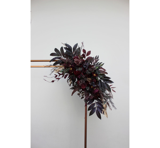 Deep Purple, Burgundy & Gold Flower Arch Arrangement – Faux Floral Arbor for Weddings