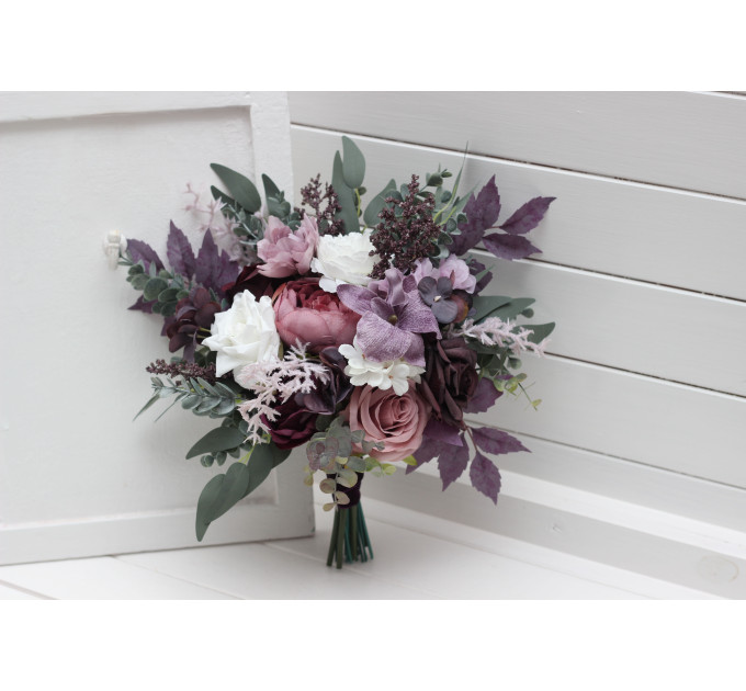 Deep Purple, Lilac & White Bouquets – Boho Faux Wedding Flowers