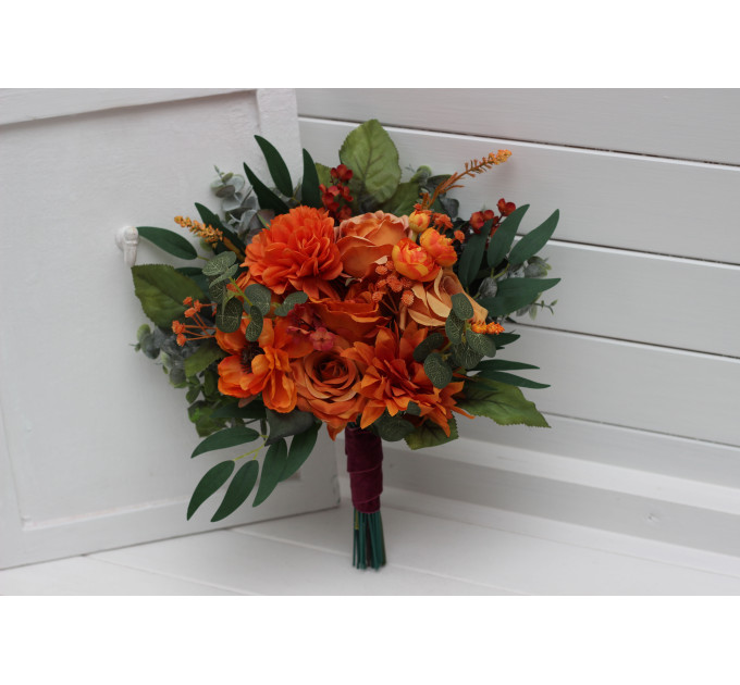 Jewel-Tone Bridesmaid Bouquet – Emerald, Orange, Magenta & Teal Wedding Flowers