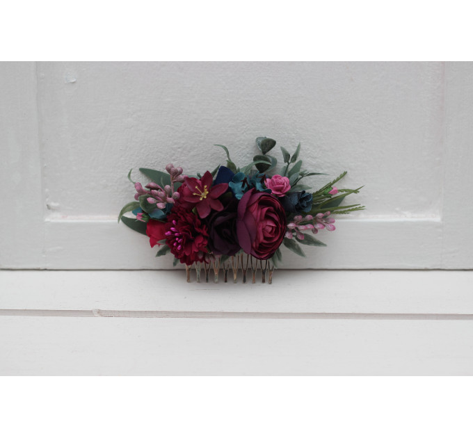 Jewel-Tone Flower Comb – Emerald, Purple, Magenta & Teal Wedding Hair Accessory