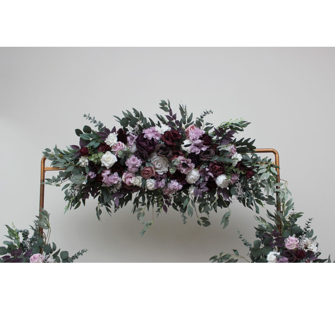 Deep Purple, Lilac & White Flower Arch – Faux Floral Arrangement for Wedding Arbor