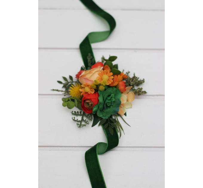 Orange & Green Wedding Boutonnieres and Corsage – Faux Floral Accessories