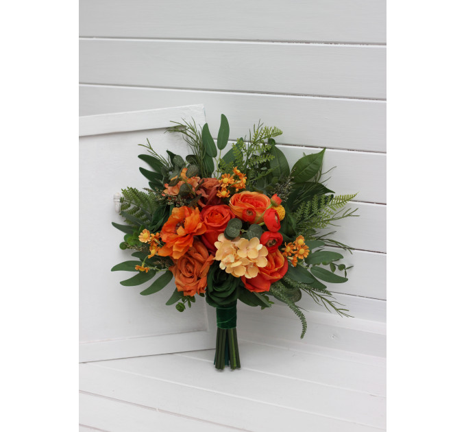 Orange & Green Wedding Bouquets | Faux Bridal & Bridesmaid Flowers