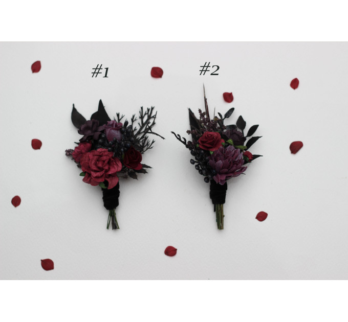 Burgundy, Purple & Black Boutonniere Set – Gothic Wedding Buttonholes