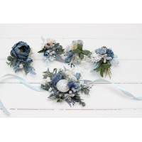  Wedding boutonnieres  in dusty blue white color scheme. Flower accessories. 5061