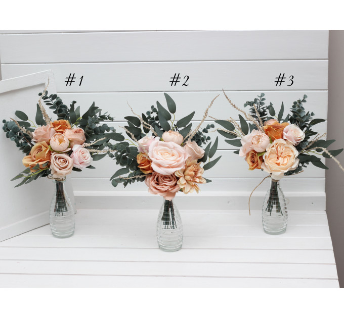 Orange & Blush Pink Table Flowers – Mini Faux Bouquets for DIY Wedding Decor