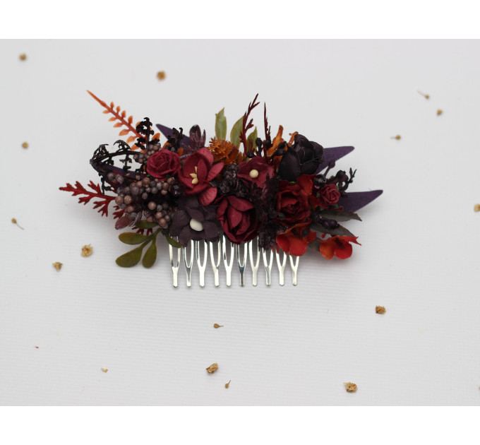 Burgundy, Purple & Rust Flower Combs – Faux Floral Wedding Hair Accessories