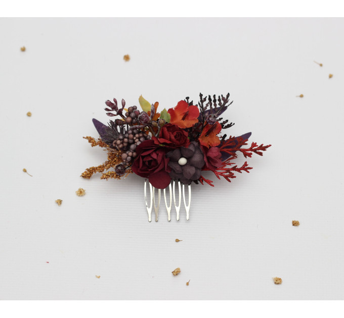 Burgundy, Purple & Rust Flower Combs – Faux Floral Wedding Hair Accessories