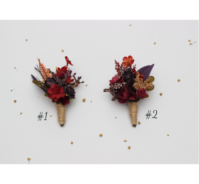 Purple, Rust & Burgundy Wedding Boutonnieres – Faux Floral Accessories