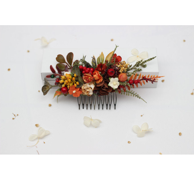 Rust, Brown, Red & Ivory Flower Combs with Berries – Fall Wedding Hair Accessories