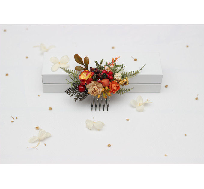 Rust, Brown, Red & Ivory Flower Combs with Berries – Fall Wedding Hair Accessories