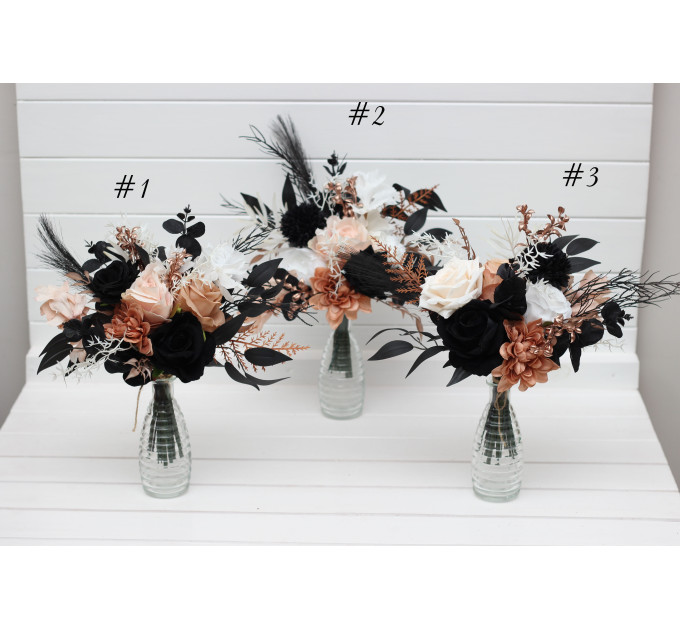 Mini Bouquets for Vases in Dusty Rose, Black, Cinnamon & White