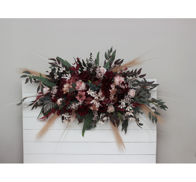 Flower Arch Arrangement in Burgundy, Dusty Rose & Blush Pink | Faux Floral Archway for Wedding
