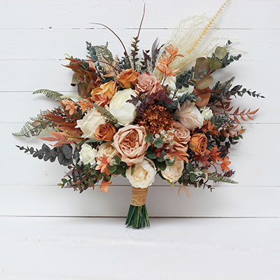 Rust Teal Burgundy Wedding Bouquet, Cascading Bouquet, Fall