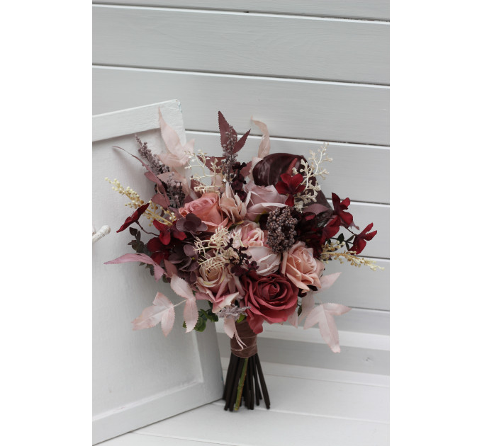 Dusty rose, burgundy, purple and pink bridal & bridesmaid bouquets