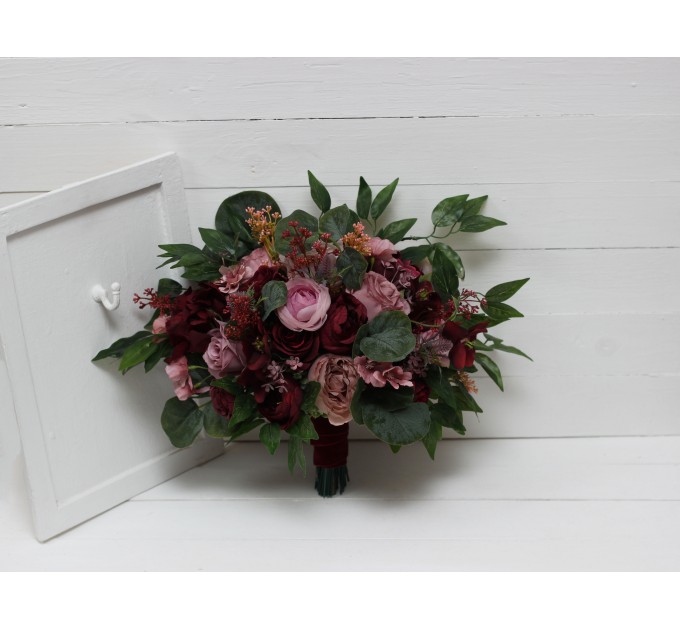Wedding bouquets in burgundy mauve dusty rose colors. Bridal bouquet. Faux bouquet. Bridesmaid bouquet. 5099