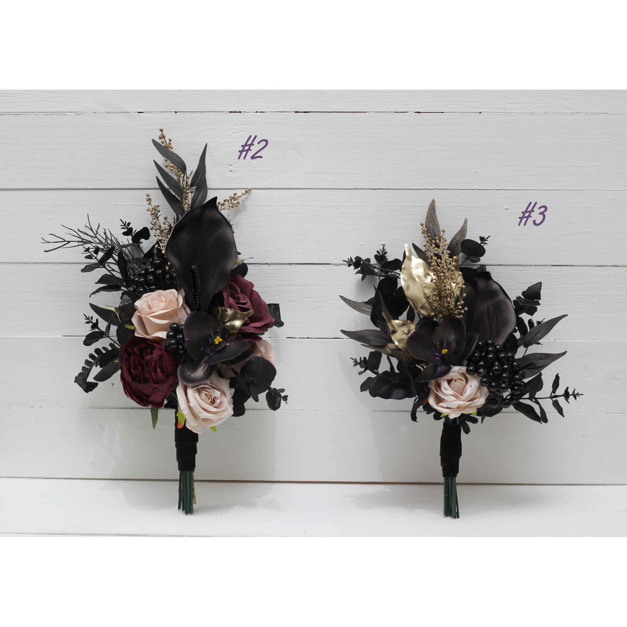 Listing for one arch arrangement ONLY Deep high quality purple black gold beige Halloween wedding Boho wedding flowers Faux flowers wedding arrangement