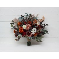 Bouquets in burgundy rust ivory cinnamon color theme. Bridal bouquet. Faux bouquet. Bridesmaid bouquet.Cascading bouquet. 0039