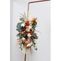  Flower arch arrangement in burnt orange ivory colors.  Arbor flowers. Floral archway. Faux flowers for wedding arch. 5109