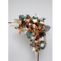  Flower arch arrangement in burnt orange ivory colors.  Arbor flowers. Floral archway. Faux flowers for wedding arch. 5109