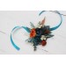 Wedding boutonnieres and wrist corsage  in teal rust ivory color theme. Flower accessories. 0034 EU UK