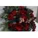 Winter pine bouquet. Red protea bouquet. Faux cones bouquet. Classic wedding. Vine silk flowers. Red green color scheme. Hunter green bouquet. 5117