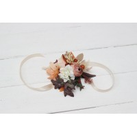 Wedding boutonnieres and wrist corsage  in terracotta ivory rust orange color theme. Flower accessories. 0029