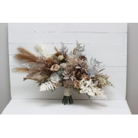 Wedding bouquets in beige brown gray white off colors. Bridal bouquet. Faux bouquet. Bridesmaid bouquet. 5148