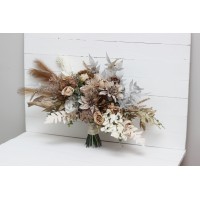 Wedding bouquets in beige brown gray white off colors. Bridal bouquet. Faux bouquet. Bridesmaid bouquet. 5148