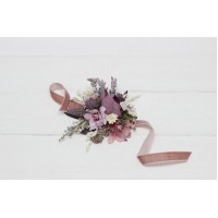  Wedding boutonnieres and wrist corsage  in mauve purple cream color scheme. Flower accessories. 5114