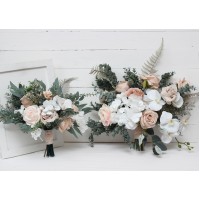 Wedding bouquets in white beige colors. Bridal bouquet. Faux bouquet. Bridesmaid bouquet. 5119-0023