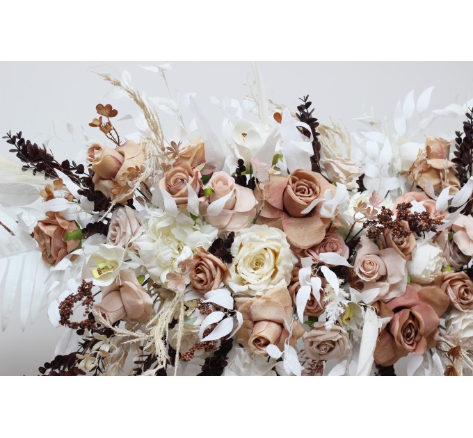  Flower arch arrangement in beige white brown colors.  Arbor flowers. Floral archway. Faux flowers for wedding arch. 0026