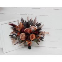 Wedding bouquets in burgundy terracotta colors. Bridal bouquet. Faux bouquet. Bridesmaid bouquet. 5121