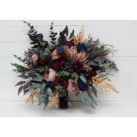 Wedding bouquets in burgundy navy blue dusty rose gold colors. Bridal bouquet. Faux bouquet. Bridesmaid bouquet. 5090