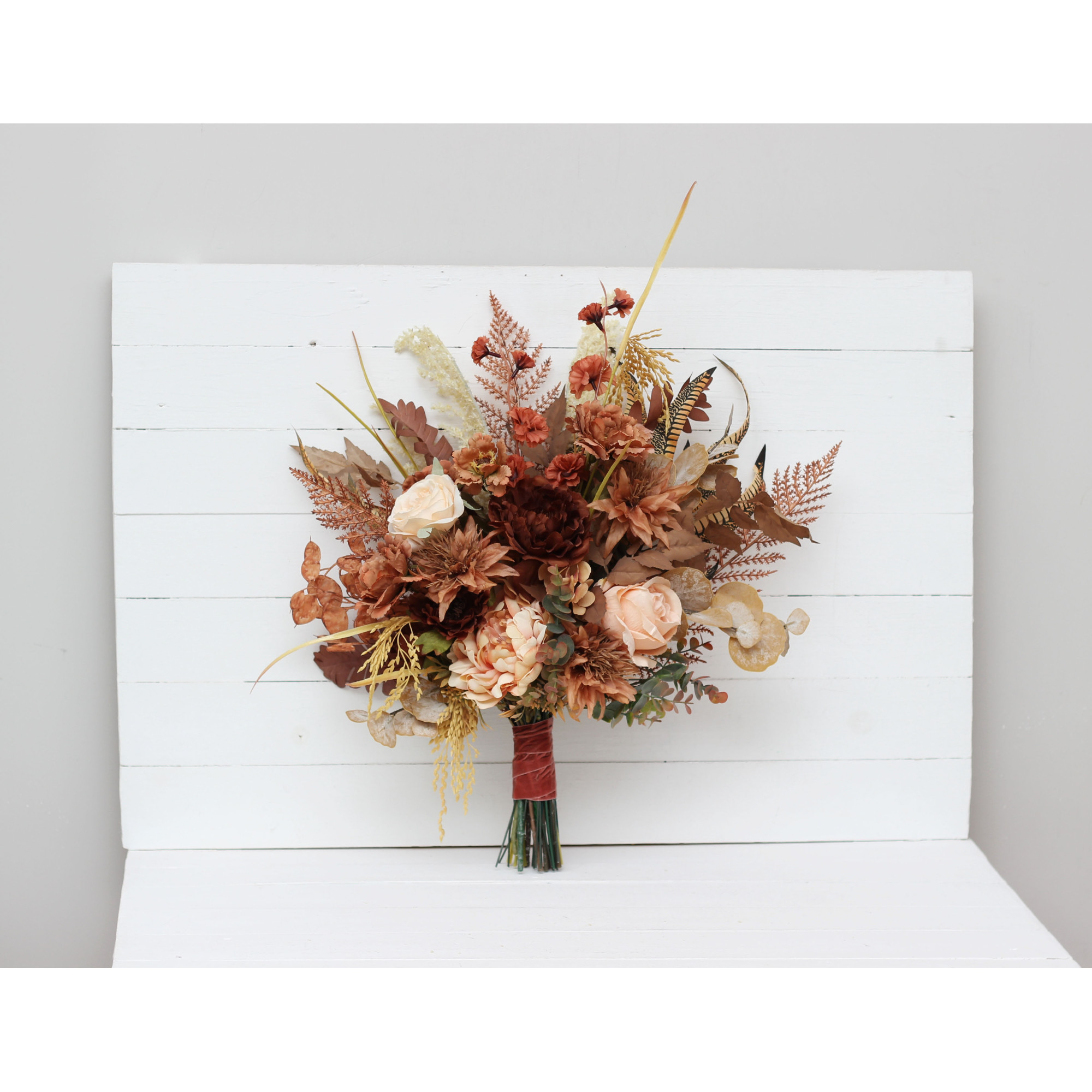Cinnamon & Terracotta Bridal Bouquet – Faux Wedding Flowers in