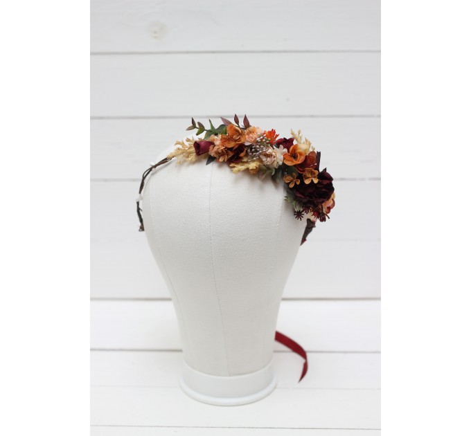 Rust burgundy cinnamon flower crown. Hair wreath. Flower girl crown. Wedding flowers. 0044