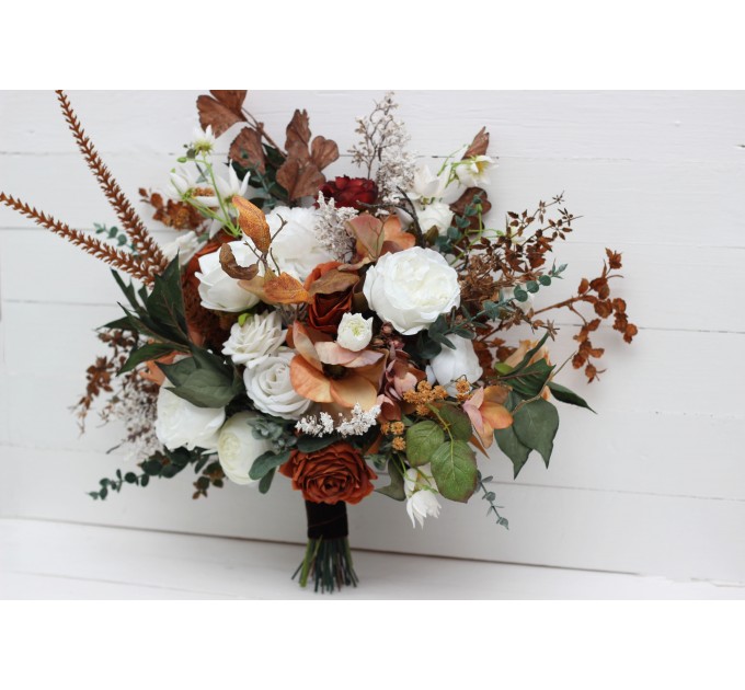 Wedding bouquets in white rust terracotta colors. Bridal bouquet. Faux bouquet. Bridesmaid bouquet. 5129