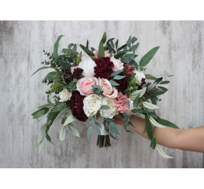 Wedding bouquets in burgundy blush pink ivory white colors. Bridal bouquet. Faux bouquet. Bridesmaid bouquet. 5036
