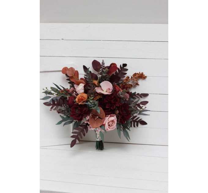 Wedding bouquets in cinnamon burgundy blush pink rust colors. Bridal bouquet. Faux bouquet. Bridesmaid bouquet. 5082
