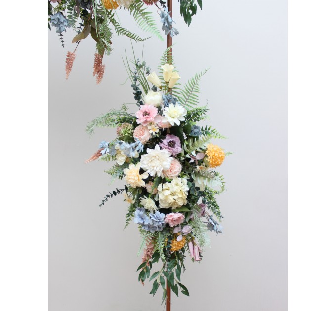 Wildflowers. Flower arch arrangement in pink yellow dusty blue colors.  Arbor flowers. Floral archway. Faux flowers for wedding arch. 5110