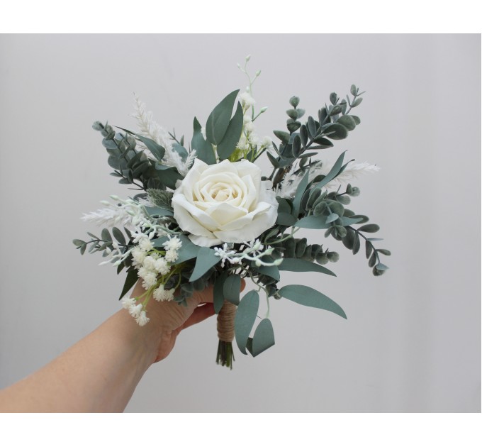 Wedding bouquets in white colors. Bridal bouquet. Cascading bouquet. Faux bouquet. Bridesmaid bouquet. 5021