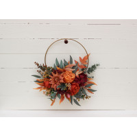 Flower hoop in  rust burgundy cinnamon orange colors. Alternative bridesmaid bouquet. 0033